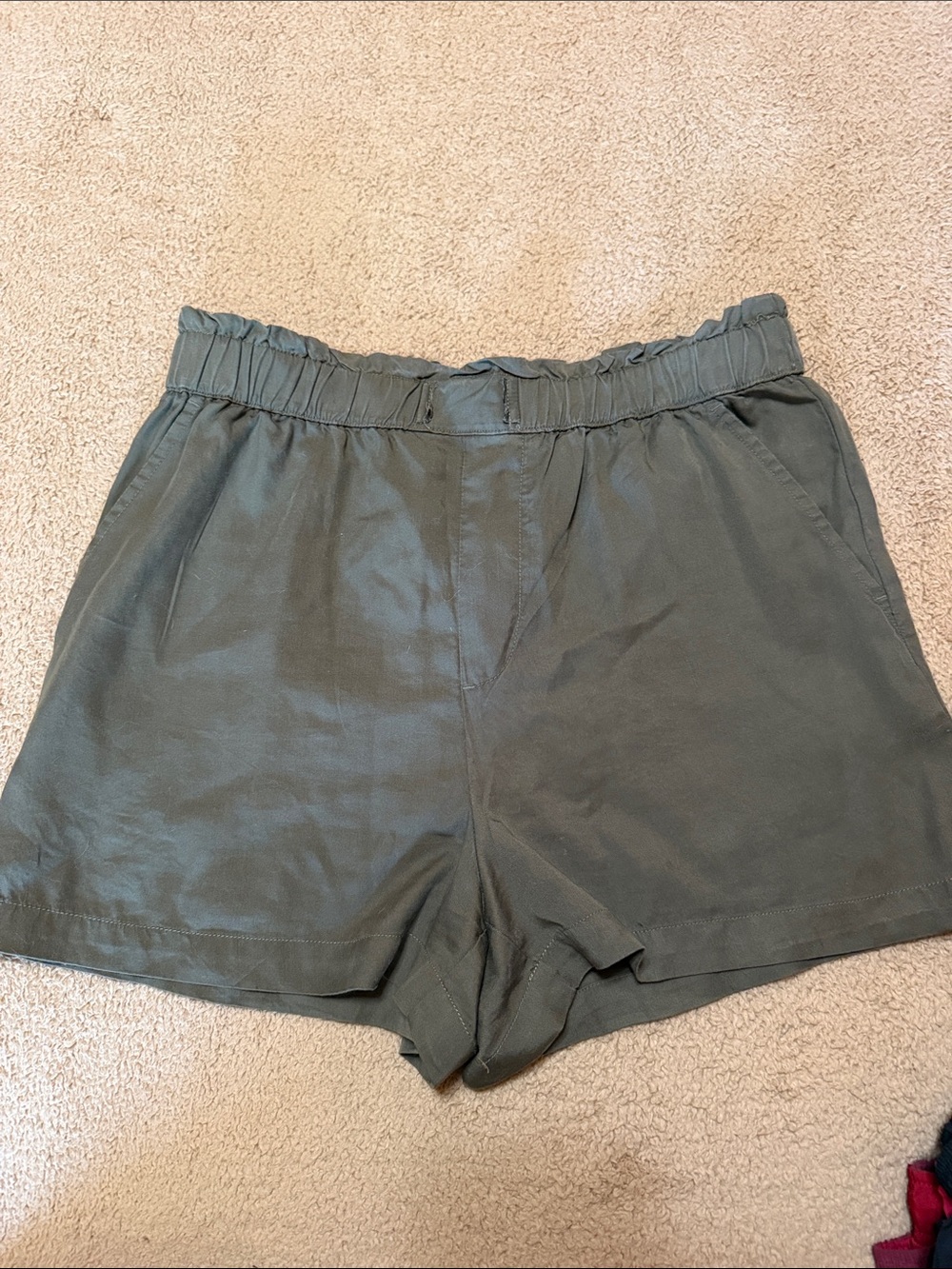 Lucky Brand Olive Green High-Waist Paperbag Shorts